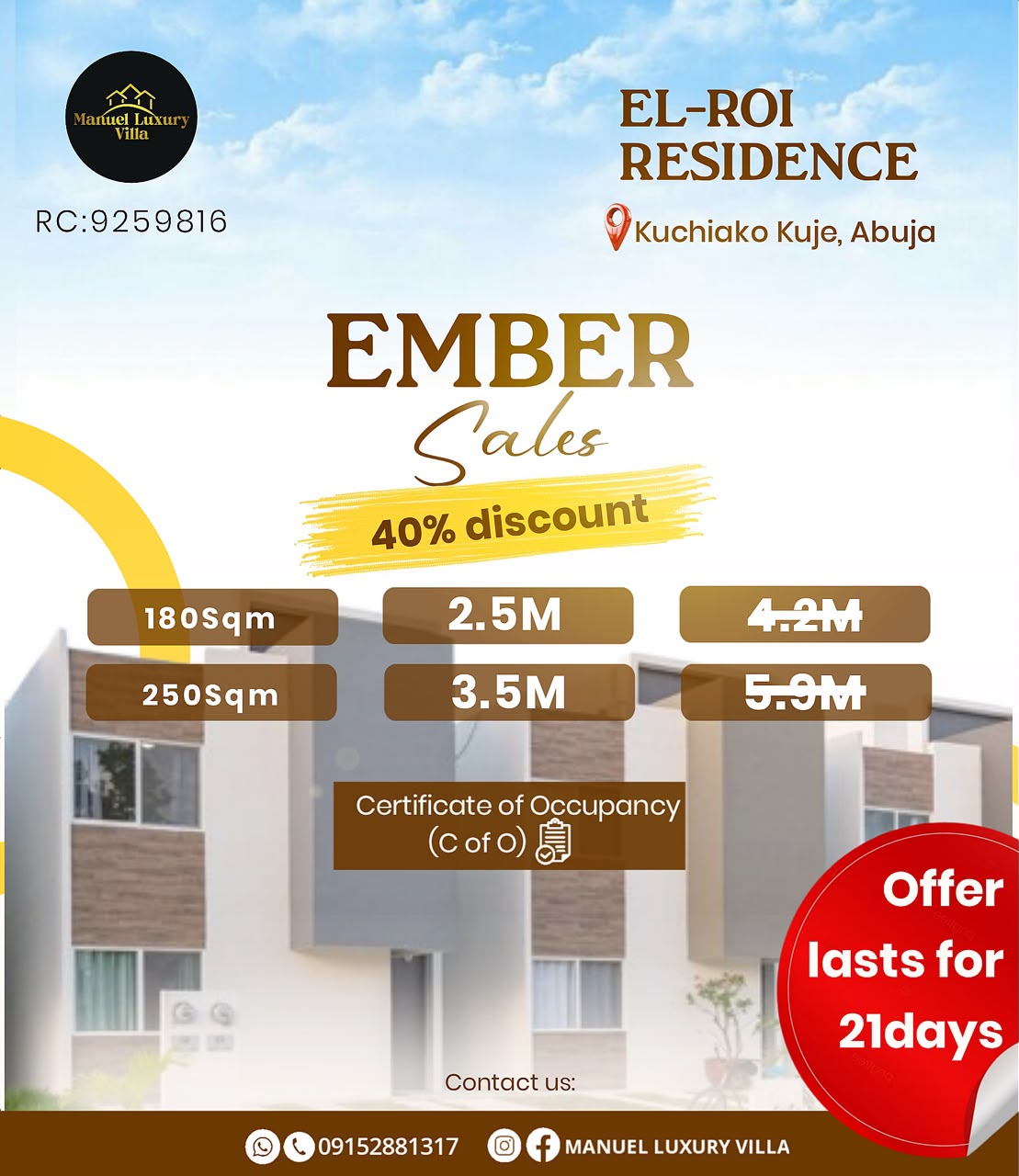 El Roi Residence Ember Sales 40 percent discount promotion